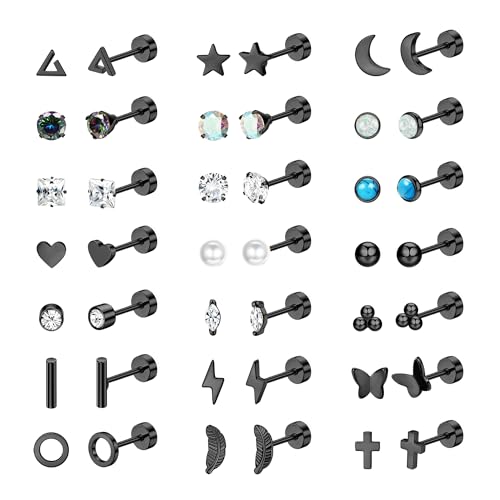 Diamday 21Paar Ohrstecker Chirurgenstahl Piercing Ohr Damen Herren Ohrringe Set Medizinische Ohrstecker Flatback Ohrstecker Hypoallergen HelixTragus Knorpel Ohrringe Edelstahl Damen Ohrpiercing von Diamday