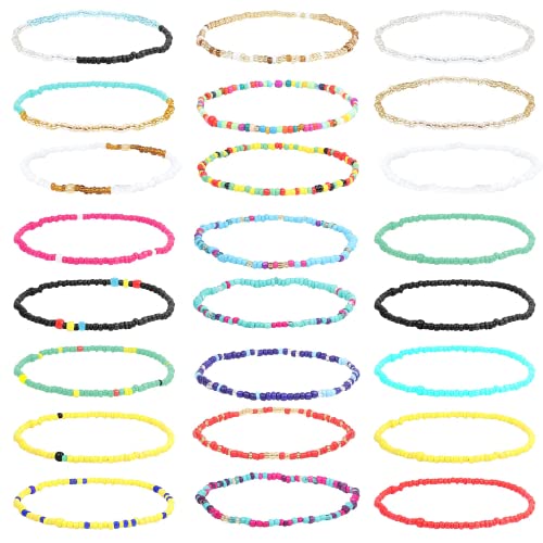 Diamday 24 Stück handgefertigte Perlen Fußkettchen Armbänder für Frauen Egirls Strand Boho Bunte Perlen Knöchel Armbänder elastisch Fuß und Hand Kette Schmuck A von Diamday