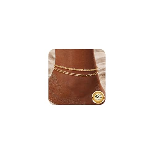 Diamday Fußkettchen für Damen Silber 925 Fussketten für Frauen Verstellbares Zierlich Fußkette Gold Silber wasserdichte Stapelbare Fusskette Set Strand Schmuck Fußkettchen Damen von Diamday