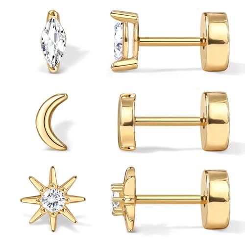 Diamday 3 Paar 14K Gold Ohrringe für Damen Herren Hypoallergen Edelstahl Stud Kleine Knorpel Helix Conch Tragus Mehrere Piercing Schmuck Ohrring Set Diamday 3 Paar 14K Gold Ohrringe für Damen Herren Hypoallergen Edelstahl Stud Kleine Knorpel Helix Conch Tragus Mehrere Piercing Schmuck Ohrring Set von Diamday