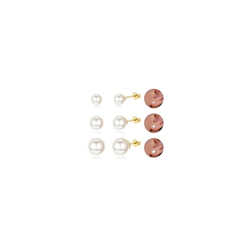 Diamday 3 Paar Perlen Ohrringe Silber 925 Creolen Ohrstecker Perlenohrringe Hängend Ohrringe Gold Set Hypoallergene Perlen Ohrstecker Silber 925 Perlenohrringe für Damen Mädchen Schmuck Geschenk von Diamday