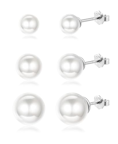Diamday 3 Paar Perlen Ohrringe Silber 925 Creolen Ohrstecker Perlenohrringe Hängend Ohrringe Gold Set Hypoallergene Perlen Ohrstecker Silber 925 Perlenohrringe für Damen Mädchen Schmuck Geschenk von Diamday