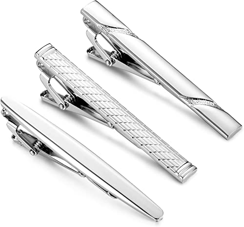 Diamday 3 Stück Krawattenklammer Set für Herren Klassische Krawattennadel Business-Stil Tie Clips für Hochzeit Business Accessoires Krawatte Clips Set Krawatten Krawatte Silber von Diamday