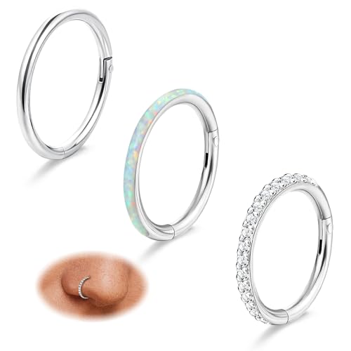 Diamday 3 Stück G23 Titan Nasenring Hoops für Frauen Scharnier 16G Septum Ring CZ Clicker Segment Septum Lippe Nase Ohr Augenbraue Tragus Hoop Helix Knorpel Conch Rook Daith Piercing Schmuck 10MM von Diamday