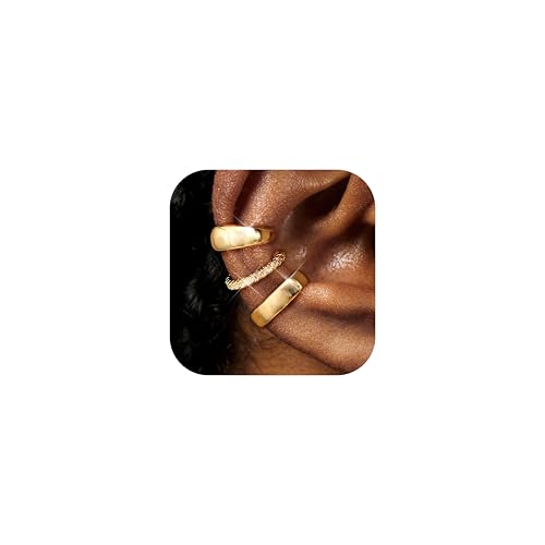 Diamday 3Pcs Ear Cuff Gold Ohrringe Damen Ohne Ohrloch Ohrmanschette Ohrclips Damen Fake Piercing Fake Helix Knorpel Ohrringe Verstellbare Ohrschmuck Ohrklemme Earcuff Silber Gold von Diamday