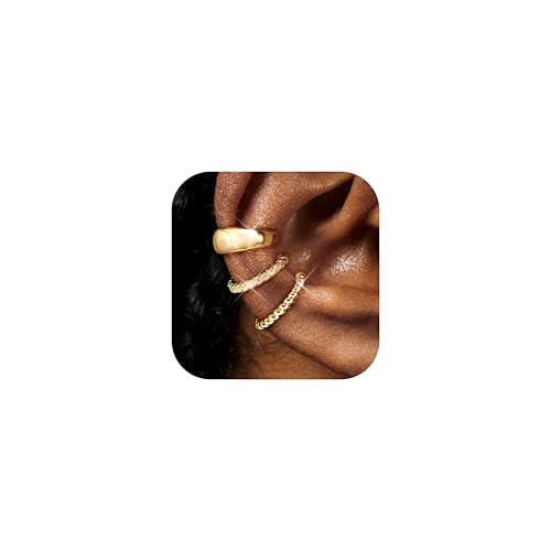 Diamday 3Pcs Ear Cuff Gold Ohrringe Damen Ohne Ohrloch Ohrmanschette Ohrclips Damen Fake Piercing Fake Helix Knorpel Ohrringe Verstellbare Ohrschmuck Ohrklemme Earcuff Silber Gold von Diamday