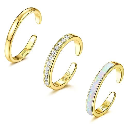 Diamday 3PCS 14K Goldgefüllt Zehenringe für Damen Verstellbare Offen Zehenring Set Fingerring Toe Ring Niedlich Opal CZ Blume Einfach Zehenringe Schwanzband Ringe Strand Sommer Fuß Schmuck Silber Gold von Diamday