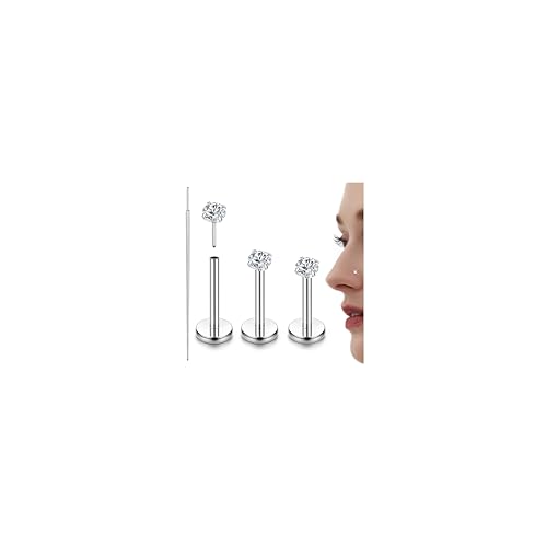 Diamday 3stk G23 Titan Nasenpiercing Helix Piercings 16G 18G 20G Tragus Conch Labret Piercing Lippenpiercing Hypoallergen Piercing Ohr Gold Silber Nasenpiercing Stecker für Damen Herren von Diamday
