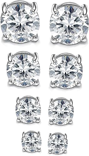 Diamday 4Paare Edelstahl Magnetische Ohrstecker für Damen Herren Nicht Piercing Clip auf Ohrstecker Ohrringe CZ Intarsien Magnetische Ohrringe Hypoallergen Rund Klipp Fake Ohrringe 4-7mm von Diamday