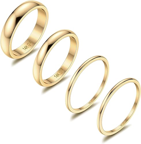 Diamday 4PCS 14K Vergoldet Ringe Set Dünne Stapelbare Goldringe Damen Mädchen Edelstahl Einfache Stapelringe Knöchel Ringe Schlichter Daumen Midi Ringe Gefüllte Ringe Fingerringe Statement Band Ringe von Diamday