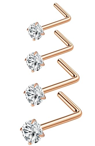 Diamday 4 Stück 20G Nasenstecker L-Form Nasenringe Edelstahl Nasenpiercing Stift Gebogen Ohrstecker Ringe Hypoallergen Nase Nostril Piercing für Frauen Männer 1.5mm 2mm 2.5mm 3mm Roségold von Diamday