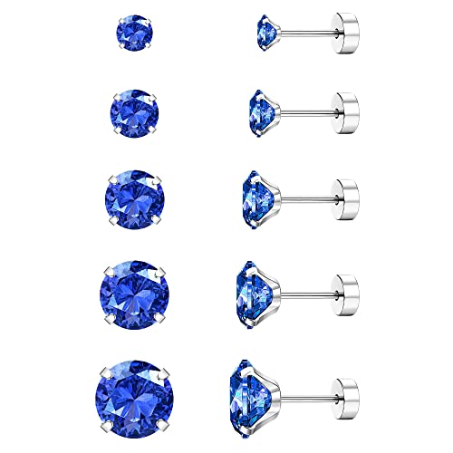 Diamday 5 Farben 20 g CZ Hypoallergen Ohrringe für Frauen Männer Flatback Edelstahl Cubic Zirkonia Ohrringe Knorpel Piercing Ohrstecker Schwarz Rot von Diamday