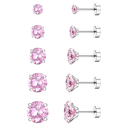 Diamday 5 Farben 20 g CZ Hypoallergen Ohrringe für Frauen Männer Flatback Edelstahl Zirkonia Ohrringe Knorpel Piercing Ohrstecker Schwarz Rot, Edelstahl von Diamday