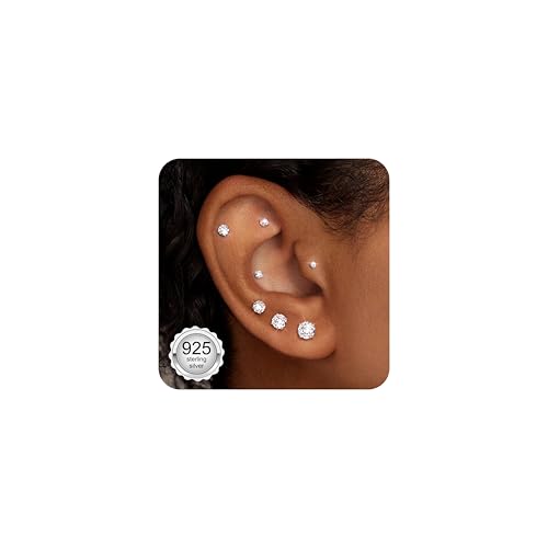 Diamday 5 Pairs Stud Earrings for Women Men 925 Sterling Silver Stud Earring 5A 2-6MM Round Cubic Zirconia Earring Gold/Silver/Rose Small Cartilage Earrings Helix for Multiple Piercings von Diamday