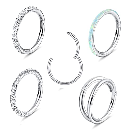 Diamday 5 Stück 18G 16G Nasenringe für Damen Clicker Klappsegment Chirurgenstahl Septum piercing Silber Nasenring Lippenringe Helix Knorpel Ohrringe Doppel Hoop Nasenring von Diamday