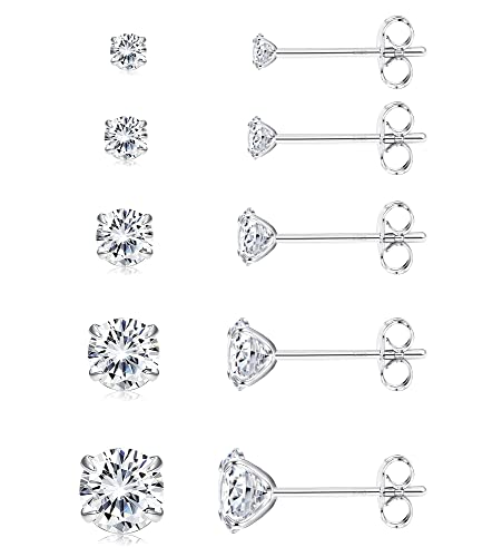 Diamday 5Paar 925 Sterling Silber Cubic Zirkonia Ohrstecker Set für Frauen Winzige weiße CZ eingelegte Ohrstecker 2-6mm von Diamday