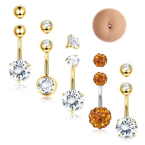 Diamday 5Stck Bauchnabelpiercing 14g Belly Piercing Chirurgenstahl Bauchnabelpiercing Gold/Silber plattiert für Frauen Piercing Bauchnabel Schmuck-2 von Diamday