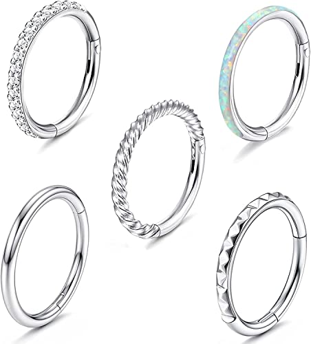 Diamday 5Stück Nasenringe Hoop Damen 16G Edelstahl Septum Clicker Ring Segmentring Knorpel Ohrringe Hoop Conch Daith Helix Nase Ohr Lippen Piercing Tragus Nasenringe Lippenringe Ohrringe 10mm von Diamday