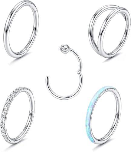 Diamday 5Stück Nasenringe Hoop für Frauen Männer Chirurgenstahl CZ Septum Clicker Nose Hoop Ohrring Segment Ringe Helix Tragus Körper Piercing Ringe Schmuck 16G 8MM von Diamday