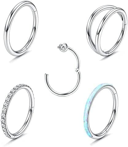 Diamday 5Stück Nasenringe Hoop für Frauen Männer Chirurgenstahl CZ Septum Clicker Nose Hoop Ohrring Segment Ringe Helix Tragus Körper Piercing Ringe Schmuck 18G 8MM von Diamday