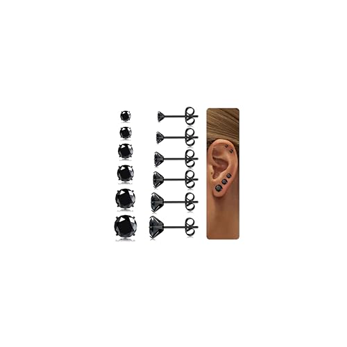 Diamday 6 Paar Ohrstecker Silber für Damen 5A Zirkonia Medizinische Ohrstecker Hypoallergen Ohrringe Set 316L Chirurgenstahl Piercing Ohr Gold Silber Ohrringe Stecker Tragus Knorpel Ohrpiercing von Diamday