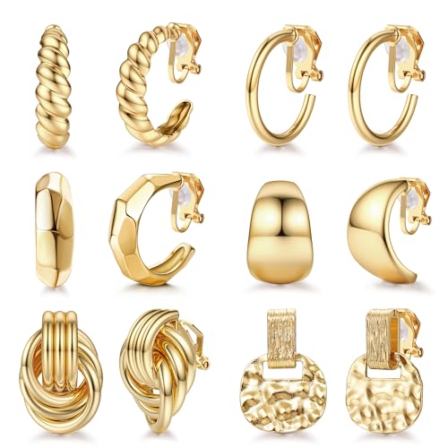 Diamday 6 Paare Ohrclips Clip Ohrringe Damen 18K Gold/Silver Clip Ohrringe Set Hypoallergen Tropfen Chunky Statement Geometrische Twist Runde Ohrringe Clips Kein Piercing Gefälschte Ohrringe Diamday 6 Paare Ohrclips Clip Ohrringe Damen 18K Gold/Silver Clip Ohrringe Set Hypoallergen Tropfen Chunky Statement Geometrische Twist Runde Ohrringe Clips Kein Piercing Gefälschte Ohrringe von Diamday
