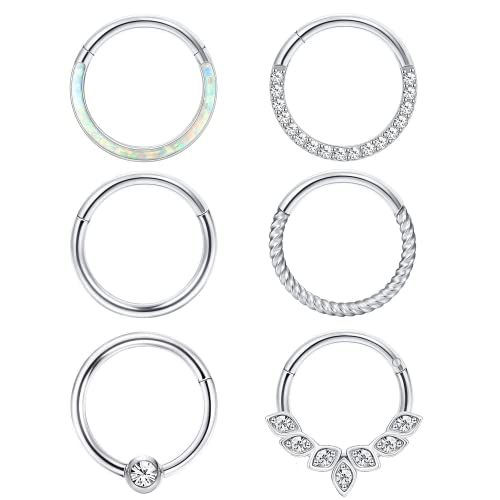 Diamday 6 Stück Nasenpiercing Ring Septum Ring Chirurgenstahl für Damen Herren Helix Tragus Nasenring Ohr Piercing Lippenringe Conch Knorpel Daith Septum Piercing Schmuck 8mm 10mm 16G 8MM von Diamday