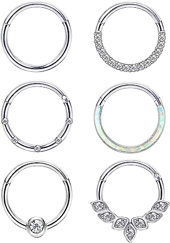 Diamday 6PCS Septum Ringe Edelstahl Nasenringe Hoop für Damen Herren Clicker Septum Piercing Helix Knorpel Ohrringe Conch Daith Tragus Nasenring Lippenring Nostril Piercing Schmuck 16G 10MM von Diamday