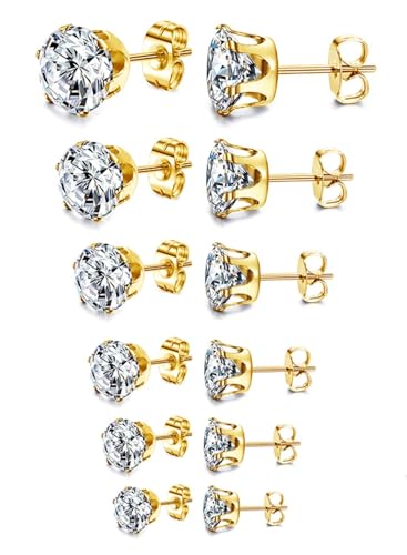 Diamday 6Paare Piercing Ohrstecker Set für Damen Herren Edelstahl Knorpel Ohrringe 3-8MM Runder CZ Eingelegt Kleine Ohrringe Ohrstecker Helix Ohrpiercing Schmuck Hypoallergen von Diamday