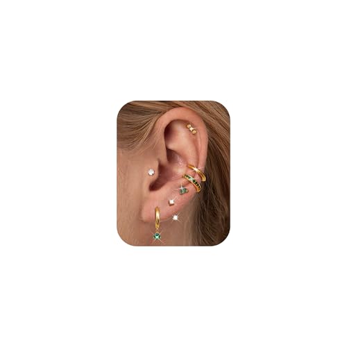 Diamday 7 Paar Ohrringe Gold Silber Set Chirurgenstahl Ohrringe für Damen Piercing Ohr Helix Piercings Creolen Ohrstecker Gold Medizinische Ohrstecker Hypoallergene Conch Tragus Helix Piercing Set von Diamday