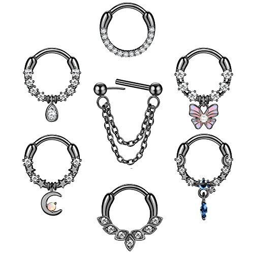 Diamday 7pcs 16G Nasenpiercing Ring Septum Ring Chirurgenstahl für Damen Piercing-Ringe Nase Piercing Clicker Septum Ringe CZ Conch Knorpel Daith Septum Piercing Schmuck-10B von Diamday