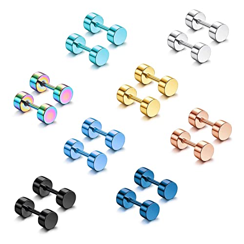 Diamday 8/16 Paare Ohrringe Creolen Tunnel Ohrringe für Herren Damen Ohrringe aus Chirurgenstahl mit Flachem Rücken Multicolor Faux Gauges Ohrstecker Tunnel Scheibe Herren Ohrringe Piercing Set von Diamday