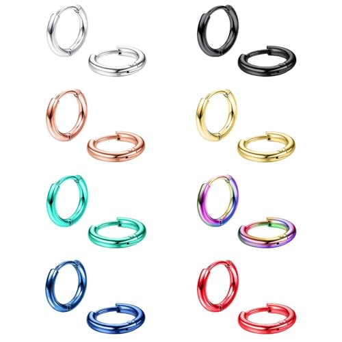 Diamday Creolen Damen Herren Ohrringe, Creolen Edelstahl Silber Gold Rosegold Bunt Schwarz Set, Klein Schlafen Kreolen Durchmesser 8mm 10mm 12mm 14mm von Diamday