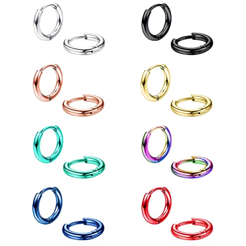 Diamday 8 Paar 316L chirurgischer Edelstahl Kleine Ohrringe für Männer Frauen Ohrringe Huggie Hoop Ohrringe Knorpel Helix Lobes Sleeper Hoop Ohrringe Set, Edelstahl von Diamday