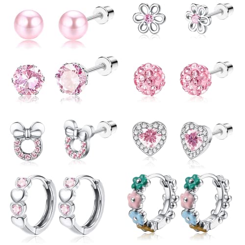 Diamday 8 Paar Hypoallergene Ohrstecker für Mädchen Damen Kinder Chirurgenstahl CZ Herz Creolen Niedlich Schmetterling Blume Screwback Ohrringe Knorpel Medizinische Ohrstecker Set Mix Farbe von Diamday