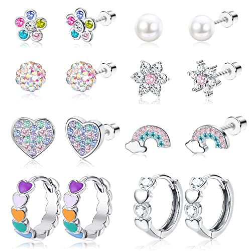 Diamday 8 Paar Hypoallergene Ohrstecker für Mädchen Damen Kinder Chirurgenstahl CZ Herz Creolen Niedlich Schmetterling Blume Screwback Ohrringe Knorpel Medizinische Ohrstecker Set Mix Farbe von Diamday