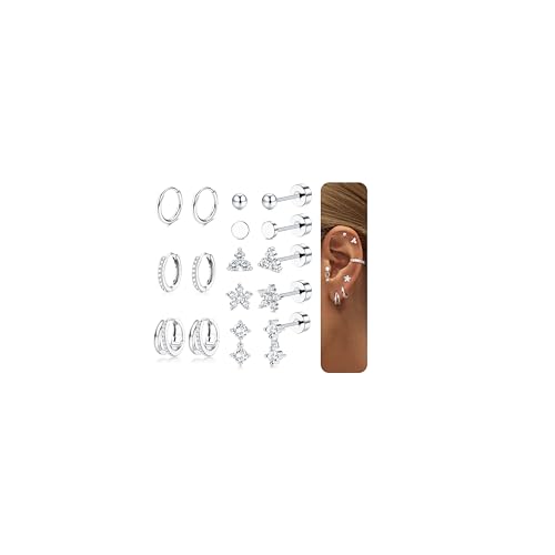 Diamday 8 Paar Ohrringe Gold Silber Chirurgenstahl Piercing Ohr Helix Piercings Ohrstecker Gold Medizinische Ohrstecker Hypoallergene Creolen Ohrringe Set Piercing Ohr Conch Tragus Helix Piercings Set von Diamday