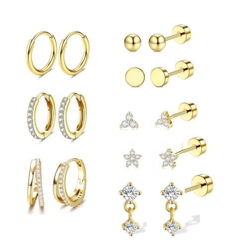 Diamday 8 Paar Ohrringe Gold Silber Chirurgenstahl Piercing Ohr Helix Piercings Ohrstecker Gold Medizinische Ohrstecker Hypoallergene Creolen Ohrringe Set Piercing Ohr Conch Tragus Helix Piercings Set Diamday 8 Paar Ohrringe Gold Silber Chirurgenstahl Piercing Ohr Helix Piercings Ohrstecker Gold Medizinische Ohrstecker Hypoallergene Creolen Ohrringe Set Piercing Ohr Conch Tragus Helix Piercings Set von Diamday