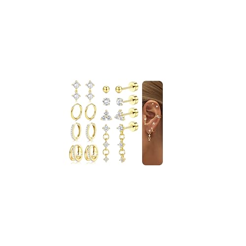 Diamday 8 Paar Ohrringe Gold Silber Chirurgenstahl Piercing Ohr Helix Piercings Ohrstecker Gold Medizinische Ohrstecker Hypoallergene Creolen Ohrringe Set Piercing Ohr Conch Tragus Helix Piercings Set von Diamday