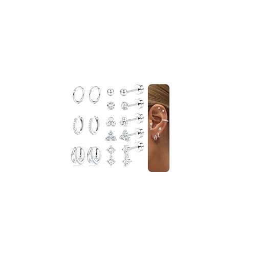 Diamday 8 Paar Ohrringe Gold Silber Chirurgenstahl Piercing Ohr Helix Piercings Ohrstecker Gold Medizinische Ohrstecker Hypoallergene Creolen Ohrringe Set Piercing Ohr Conch Tragus Helix Piercings Set von Diamday