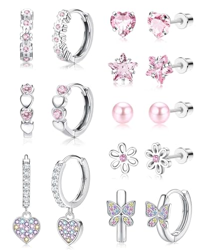 Diamday 8 Paar Ohrringe Set für Mädchen und Damen - Chirurgenstahl Creolen, Ohrstecker, Medizinische Hypoallergene Hängende Huggie Creolen - Piercing Ohr für Kinder von Diamday