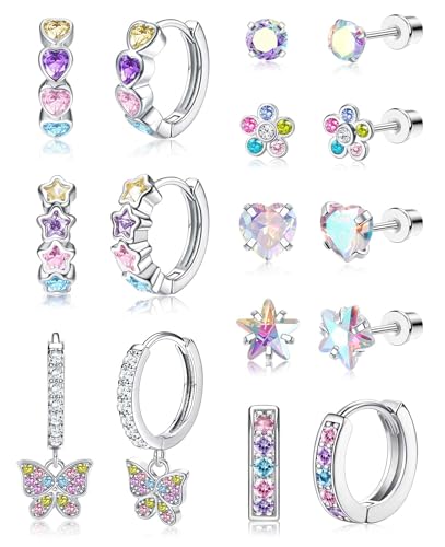 Diamday 8 Paar Ohrringe für Mädchen Damen Chirurgenstahl Creolen Ohrringe Set Ohrstecker Mädchen Ohrringe Kinder Medizinische Ohrstecker Hypoallergene Ohrringe Hängende Huggie Creolen Piercing Ohr von Diamday