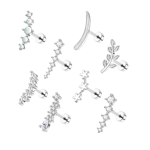 Diamday 8 Stück 16G Helix Piercing Ohrring 316L Edelstahl Knorpel Ohrstecker für Frauen Mädchen Opal CZ Blatt Bar Flache Schraube zurück Muschel Helix Daith Piercing Schmuck von Diamday