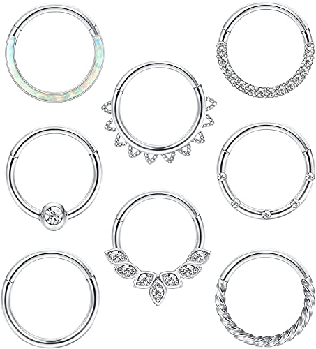 Diamday 8PCS Nasenringe Hoop Edelstahl Septum Ringe für Damen Herren Clicker Septum Piercing Lippenring Helix Knorpel Ohrringe Conch Daith Tragus Nasenring Nostril Piercing Schmuck 10mm 18G von Diamday