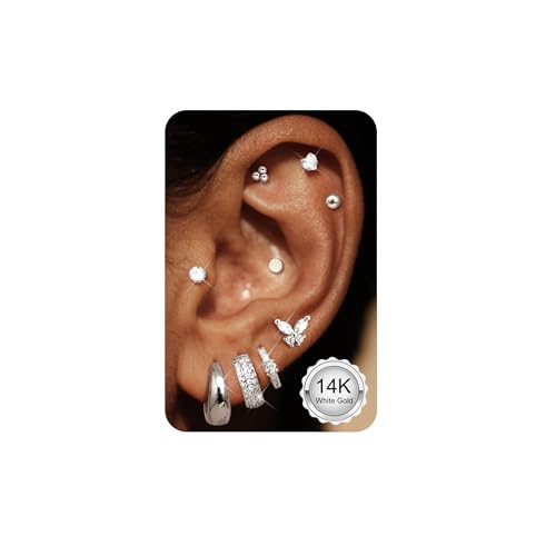 Diamday 9 Paar Ohrringe Set Piercing Ohr Gold Silber Helix Piercings Chirurgenstahl Ohrringe für Damen Klein Creolen Flache Medizinische Ohrstecker Conch Helix Tragus Piercing für Mehrere Ohrlöcher von Diamday