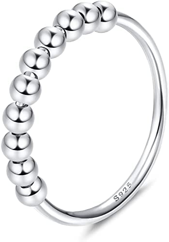 Diamday 925 Sterling Silber Fidget Ring mit Perlen Angst Spinner Ringe Angstringe für Angst Stapelbare Ringe Stressband Ring Angstringe für Frauen Männer von Diamday