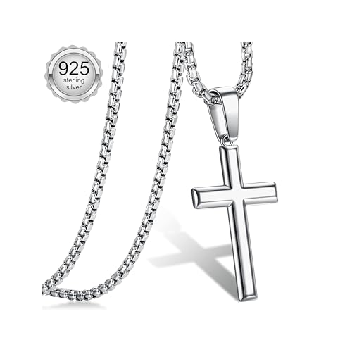 Diamday 925 Sterling Silber Kreuz Anhänger Halskette für Herren Männer kreuz kette Anhänger mit Rolo Kette Halskette für Männer Frauen 41-76CM von Diamday