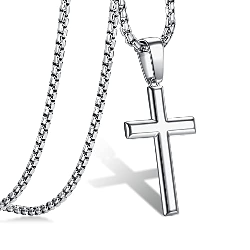 Diamday 925 Sterling Silber Kreuz Anhänger Halskette für Herren Männer kreuz kette Anhänger mit Rolo Kette Halskette für Männer Frauen 41-76CM von Diamday