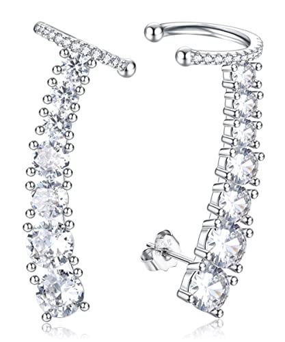 Diamday 925 Sterling Silber Ohrringe Climber für Frauen - Post Ohrstecker Mit 7 Multicolors Cubic Zirkonia Ohr Crawler von Diamday