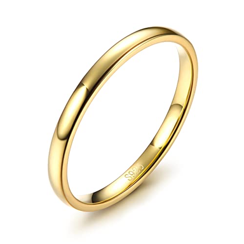 Diamday 925 Sterling Silber Ring für Damen Herren Hochglanzpoliert Schlicht Hochzeit Ehering für Paar Gold Elegant Verlobung Ring Einfach Gefüllt Ringe 2MM Ringgröße 49 von Diamday